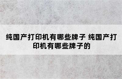 纯国产打印机有哪些牌子 纯国产打印机有哪些牌子的